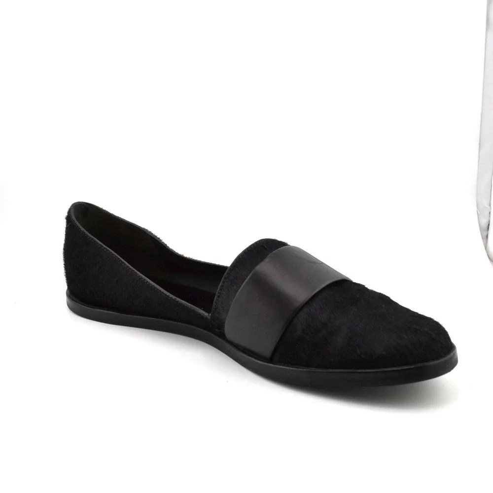 Vince Mason Calf Hair Loafers Women 7M Black Leather Band D'Orsay Flats Womens